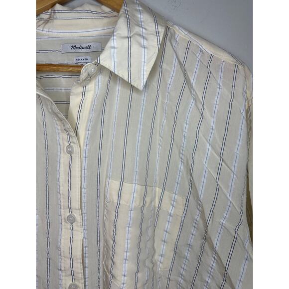 Madewell Relaxed Fit Yellow Cream Stripe Button Up Front Chest Pocket Size XL - Picture 4 of 6
